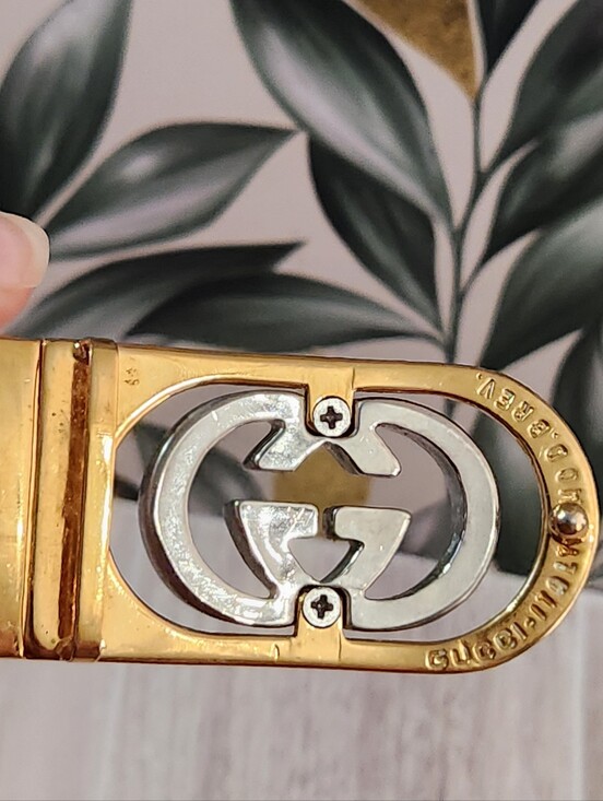 Vintage Gucci Interlocking G Buckle Strap Belt Brown Gold Silver Two Tone main image 2